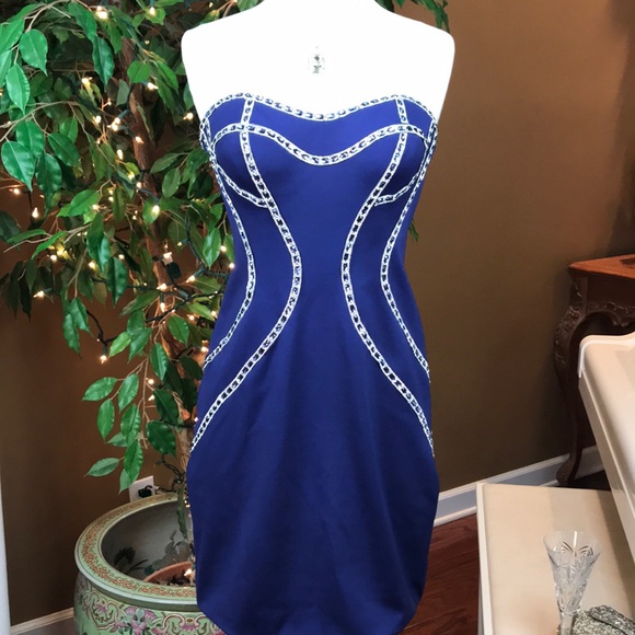 FENGYE LOMAN BLUE JEWELED STRAPLESS PARTY DRESS 8 - Picture 2 of 8